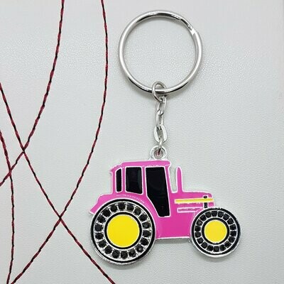Tractor Pink Enamel Keyring