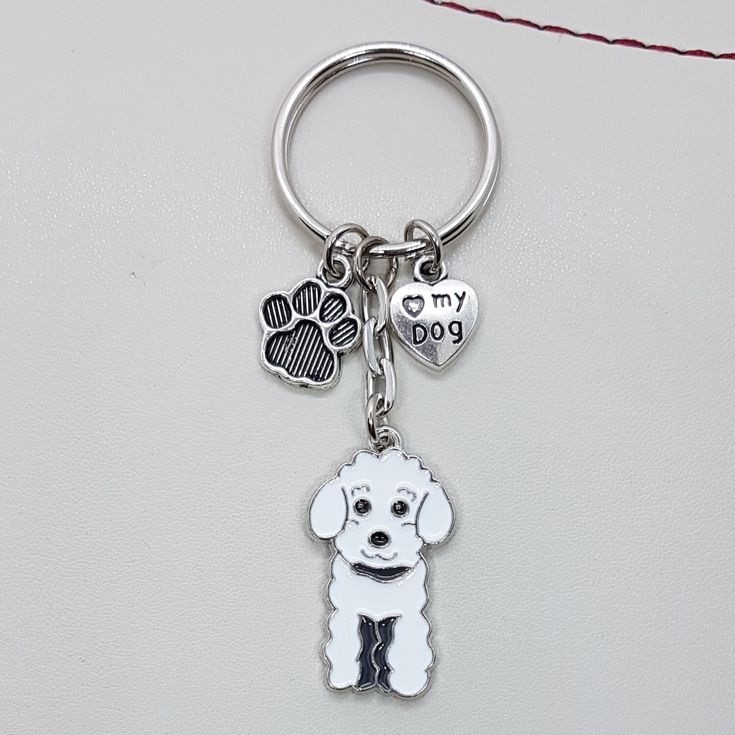 Cockapoo dog Keyring White