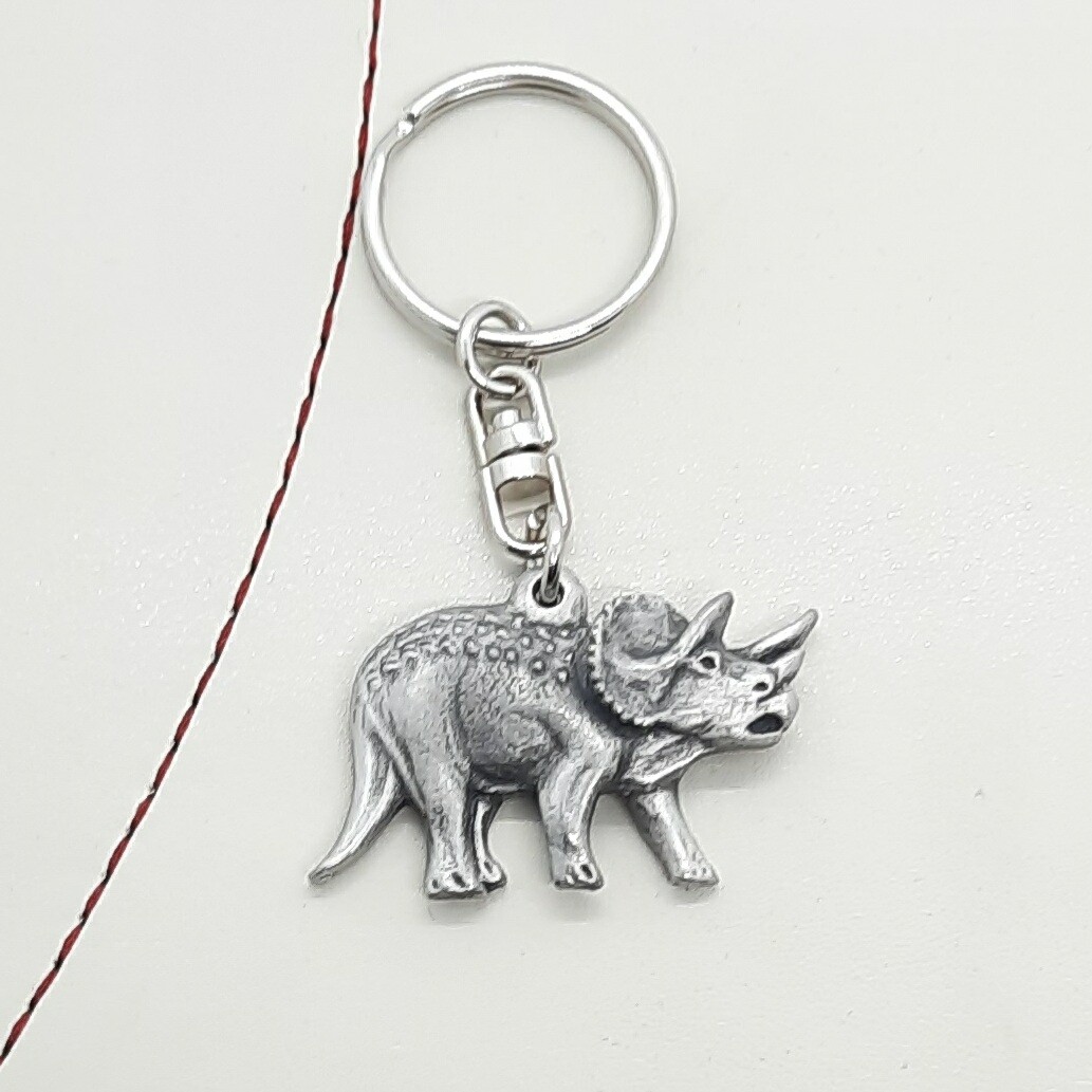 Dinosaur Triceratops Pewter Keyring