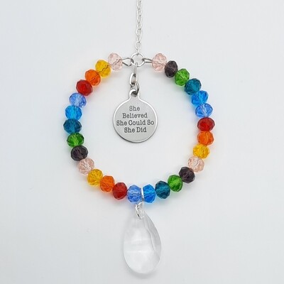 Rainbow Round Sun Catcher With A She Believed She Could So She Did Charm