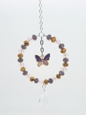 Butterfly Round Sun Catcher Purple, Pink and Gold