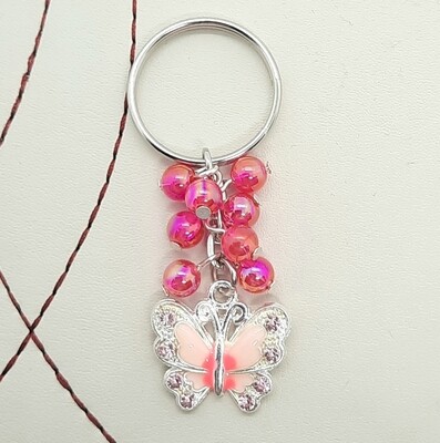 Pink Butterfly Beaded Keyring