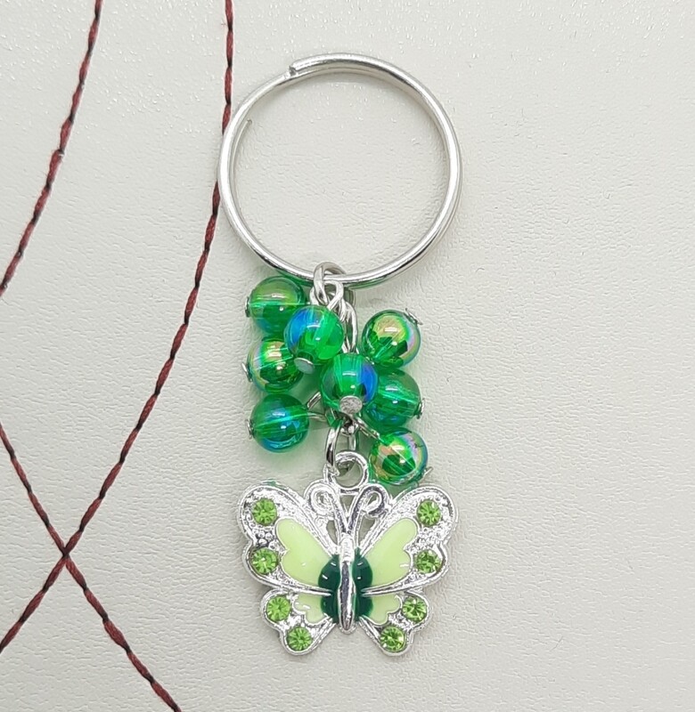 Green Butterfly Beaded Keyring