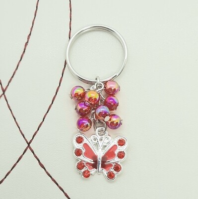 Red Butterfly Beaded Keyring