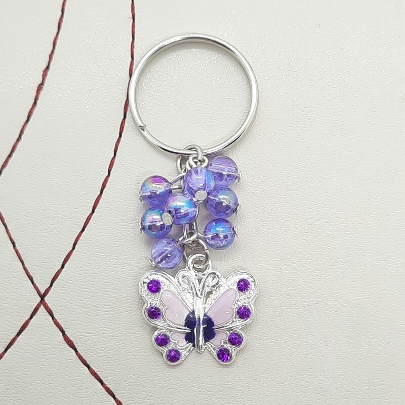 Purple Butterfly Beaded Keyring