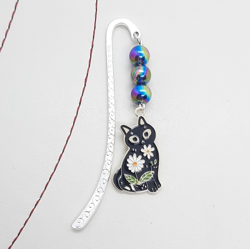 Black Cat Flower Bookmark