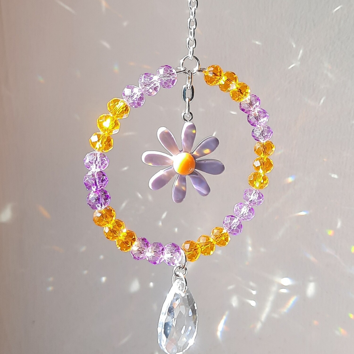 Flower sun catcher purple and orange daisy