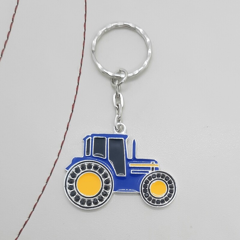 Tractor Blue Enamel Keyring