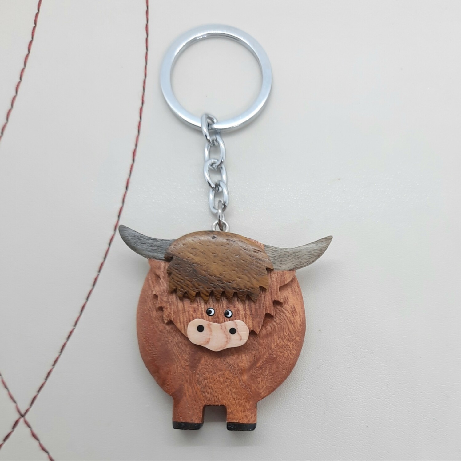 Highland Cow Wooden Keyring Design 3