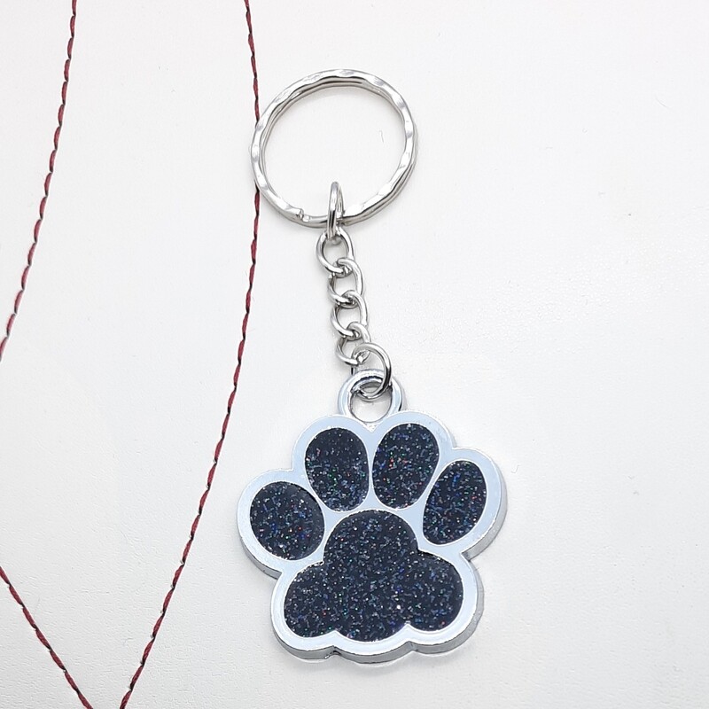 Paw Print Keyring Black Dog Cat Large
