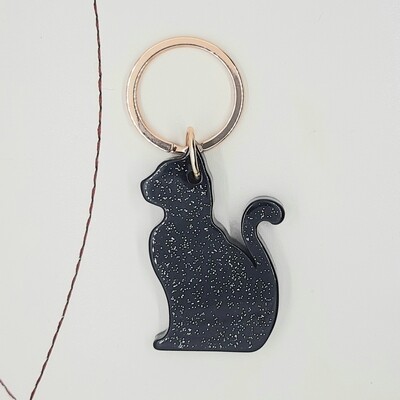 Black Cat Glitter Acrylic Keyring