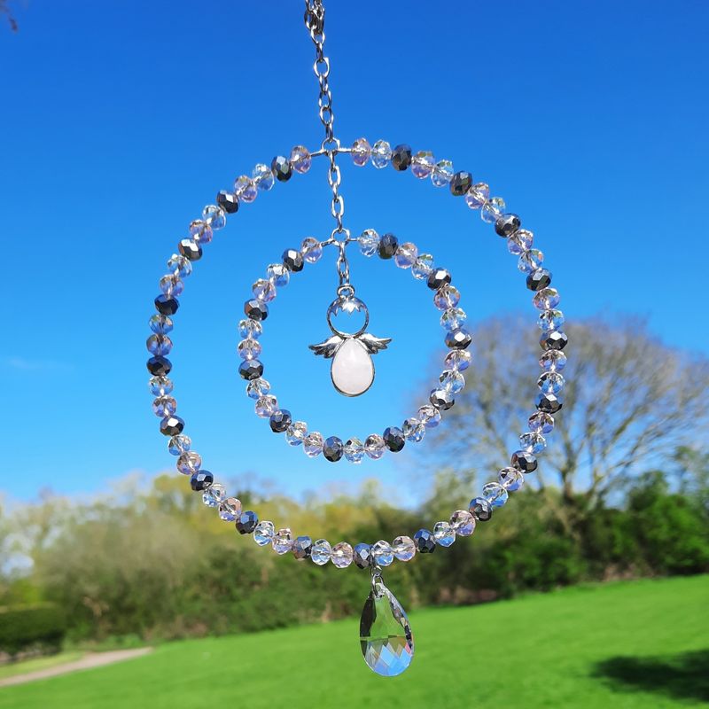 Angel Sun Catcher, Rose Quartz, Handmade 2 Sizes Available