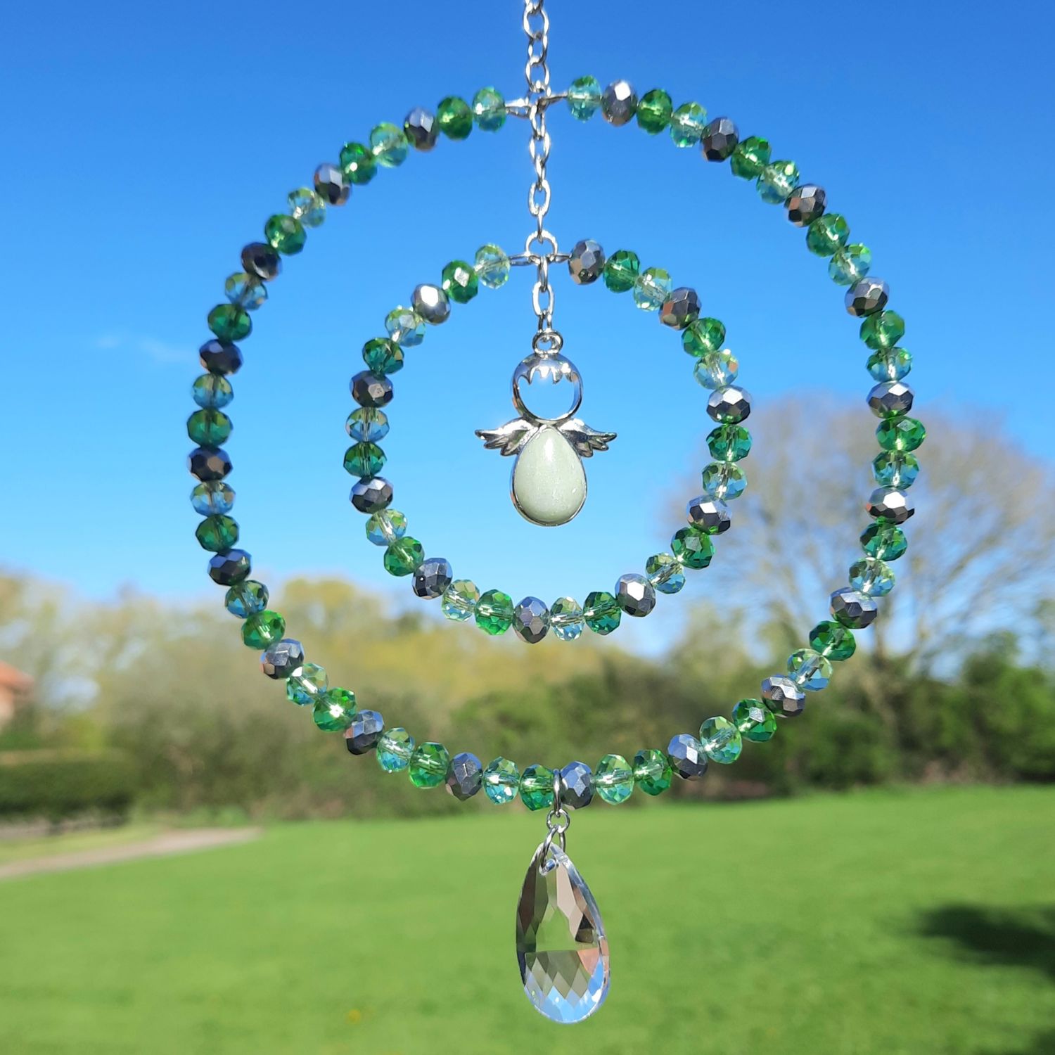 Angel Sun Catcher, Green Aventurine, Handmade 2 Sizes Available