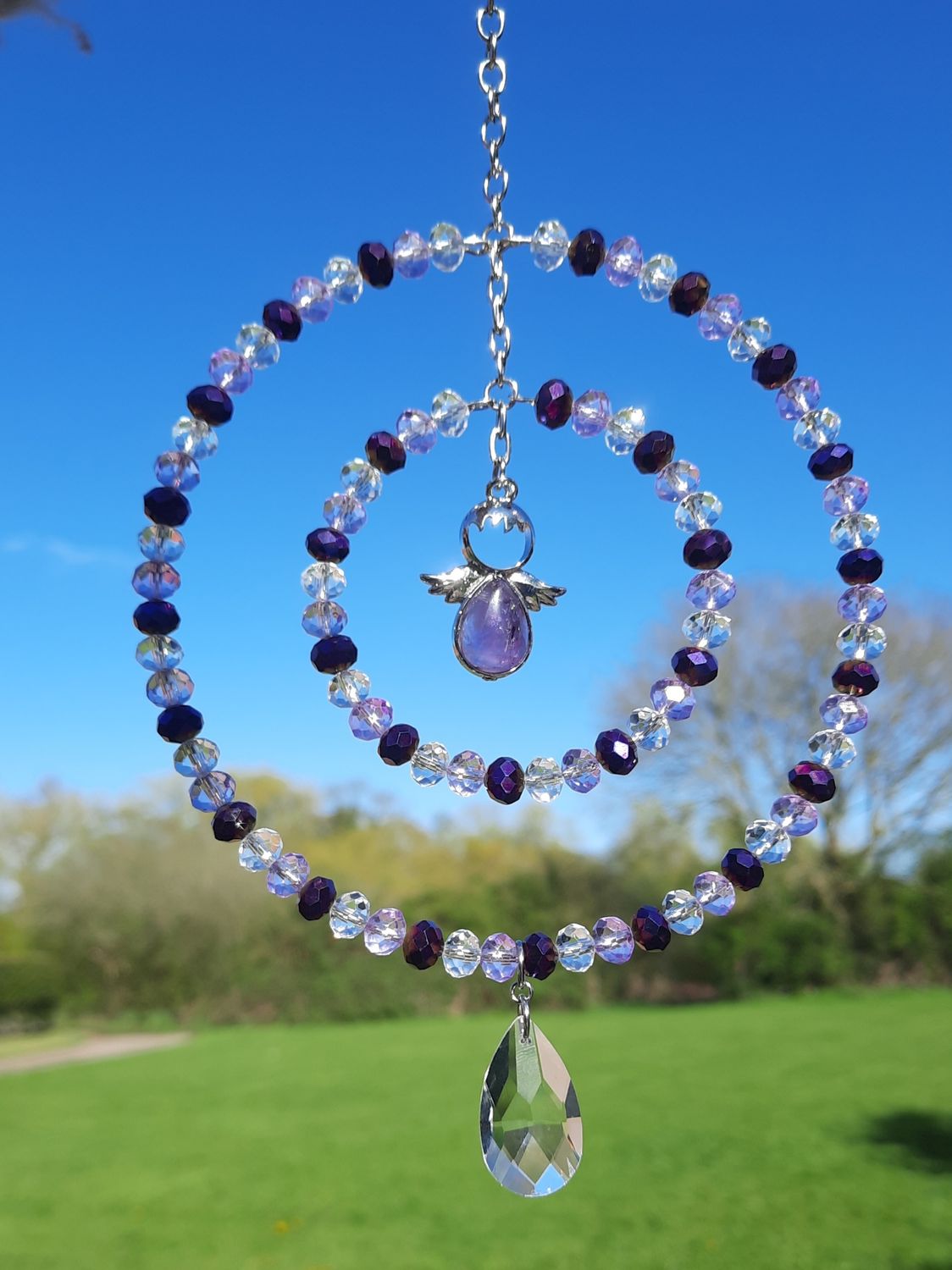Angel Sun Catcher, Amethyst, Handmade 2 Sizes Available