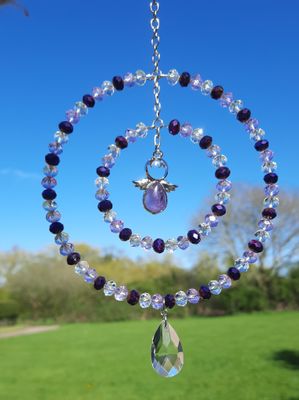 Angel Sun Catcher, Amethyst, Handmade 2 Sizes Available