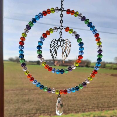 Rainbow Angel Wing Silhouette Sun Catcher Available In Two Sizes