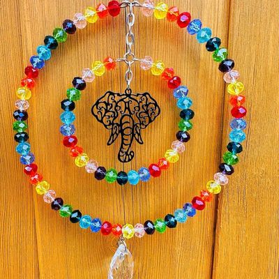 Rainbow Elephant Silhouette Sun Catcher Available In Two Sizes