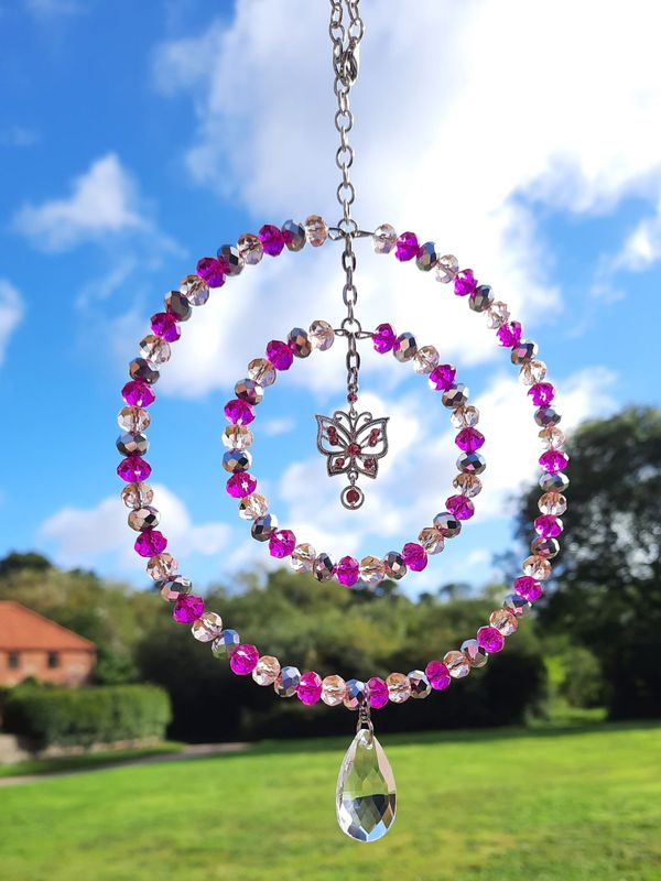 Butterfly Sun Catcher Pink Handmade. 2 Sizes Available
