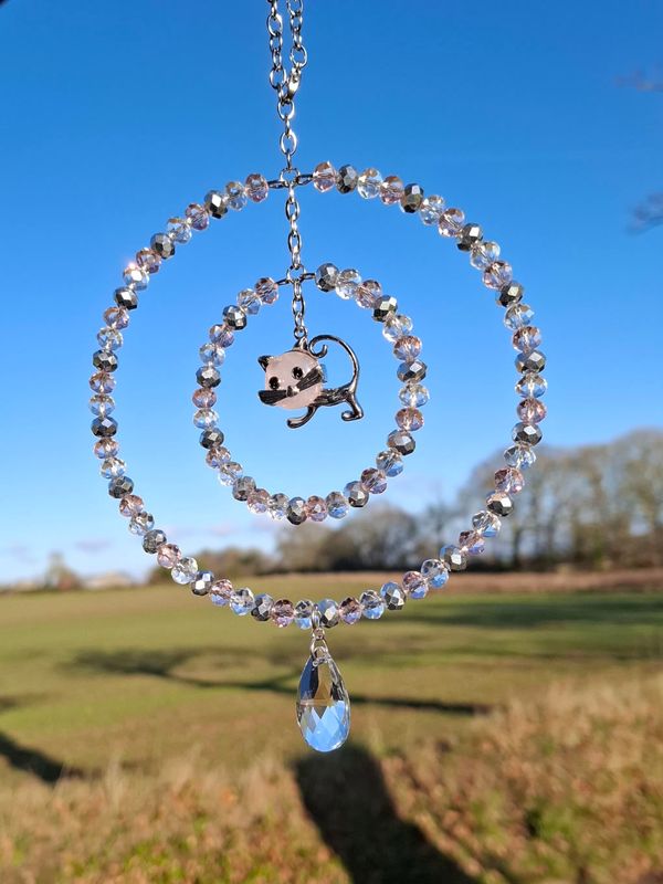 Rose Quartz Kitten Sun Catcher Available In Two Sizes