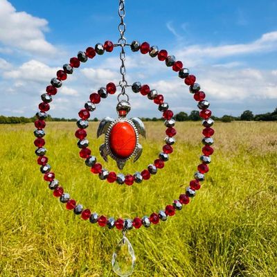 Red Jasper Turtle Sun Catcher Natural Crystal Available In Two Sizes