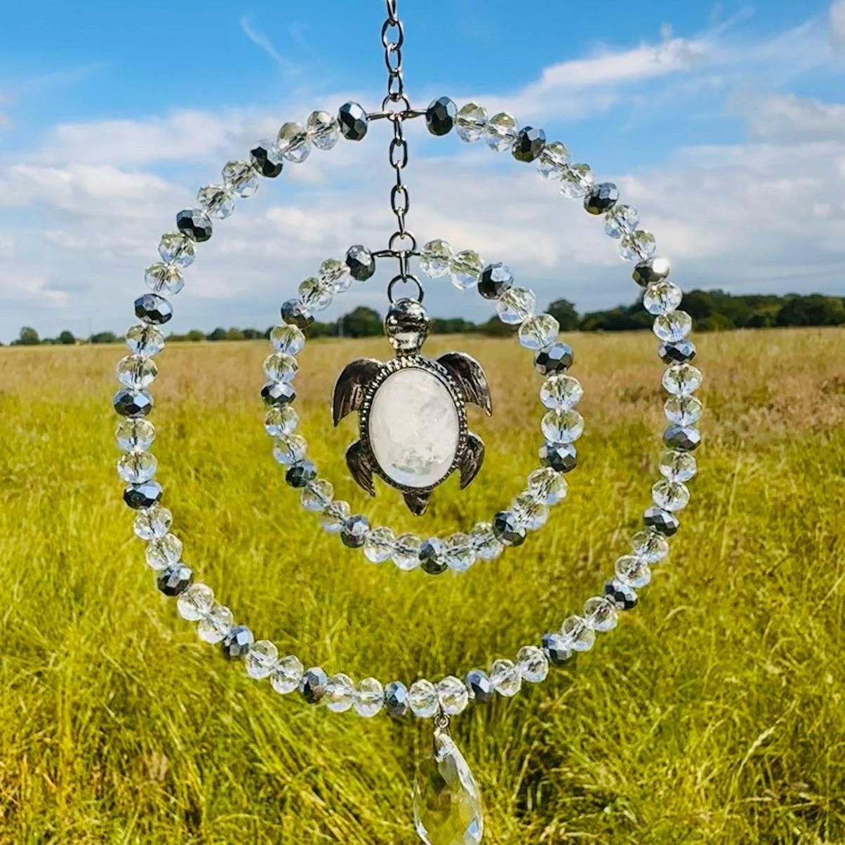 Milky Quartz Turtle Sun Catcher Natural Crystal Available In Two Sizes