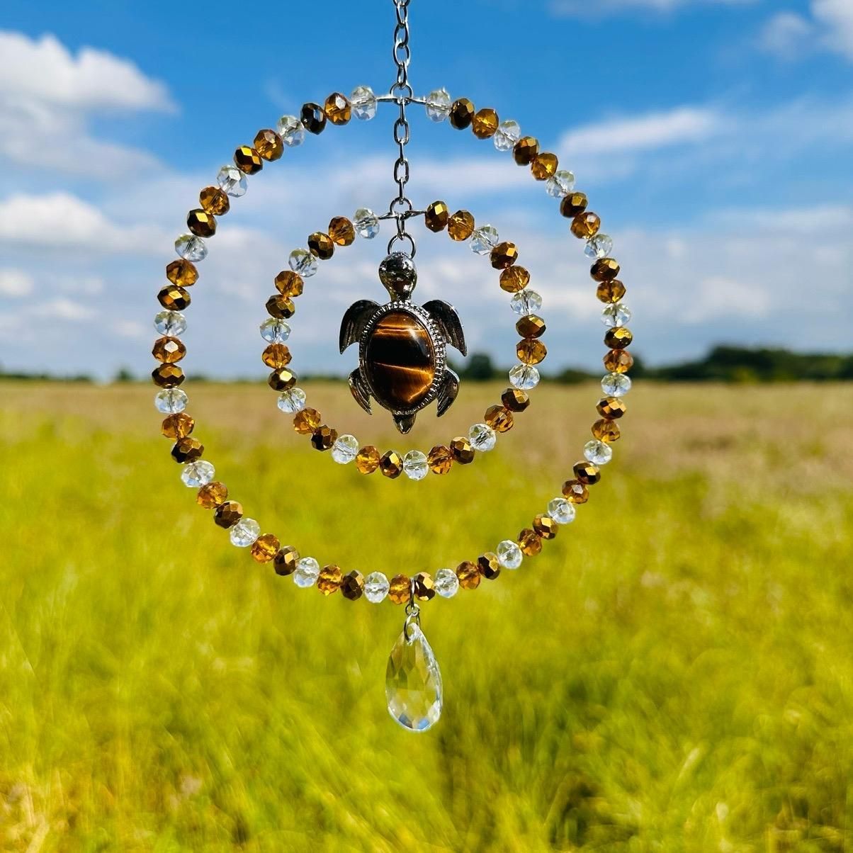 Tigers Eye Turtle Sun Catcher Natural Crystal Available In Two Sizes