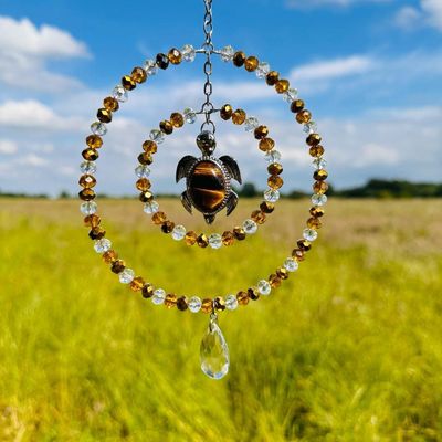 Tigers Eye Turtle Sun Catcher Natural Crystal Available In Two Sizes
