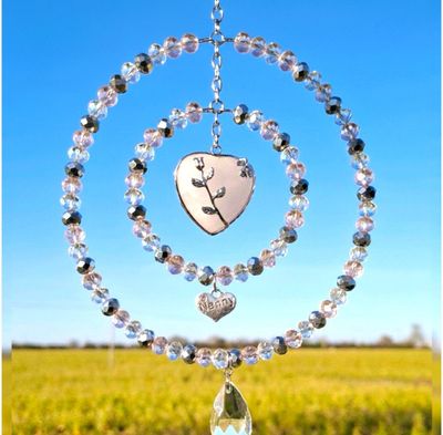 Mothers Day Rose Quartz Heart Rose Flower Sun Catcher With Your Choice Of Heart