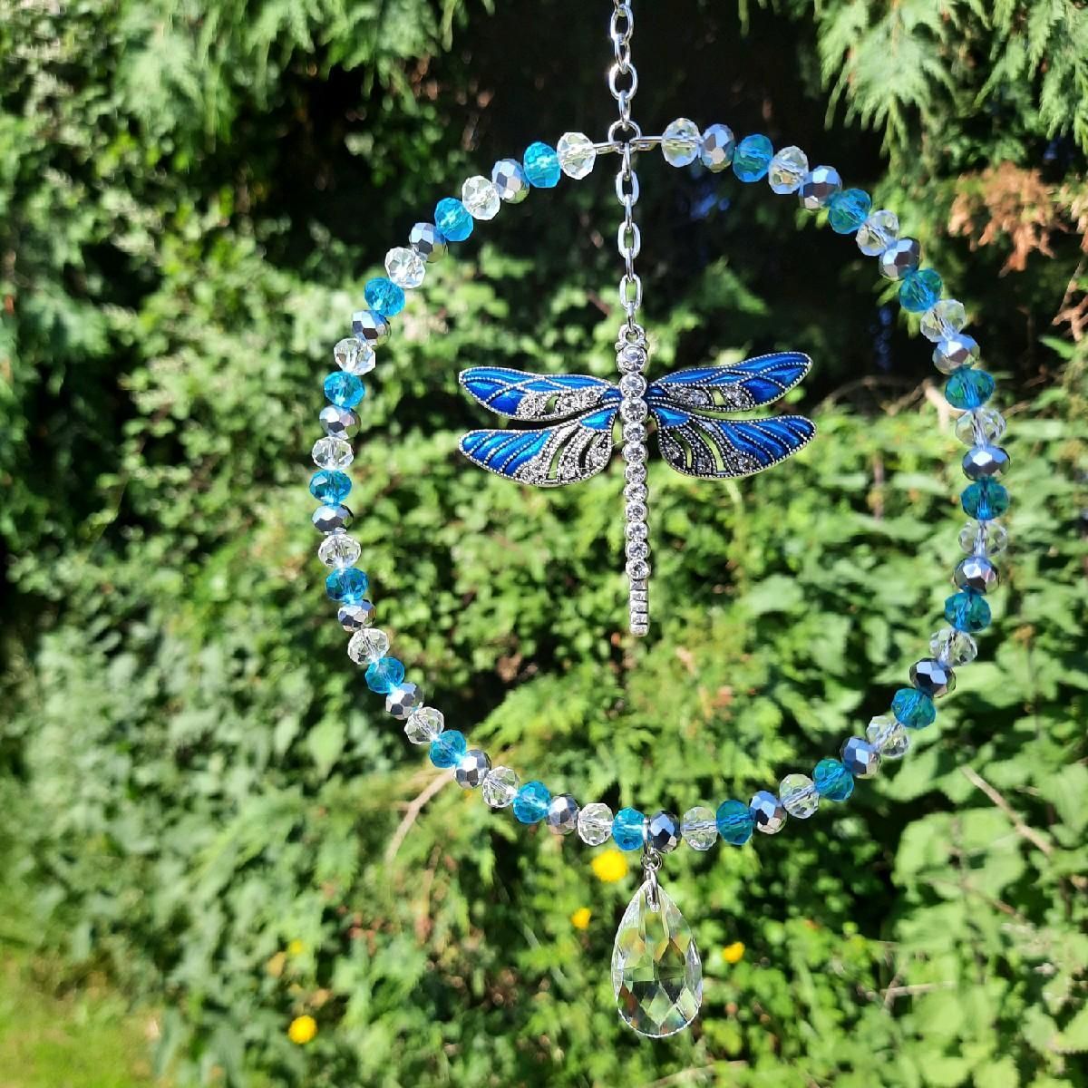Aqua Blue Dragonfly Sun Catcher