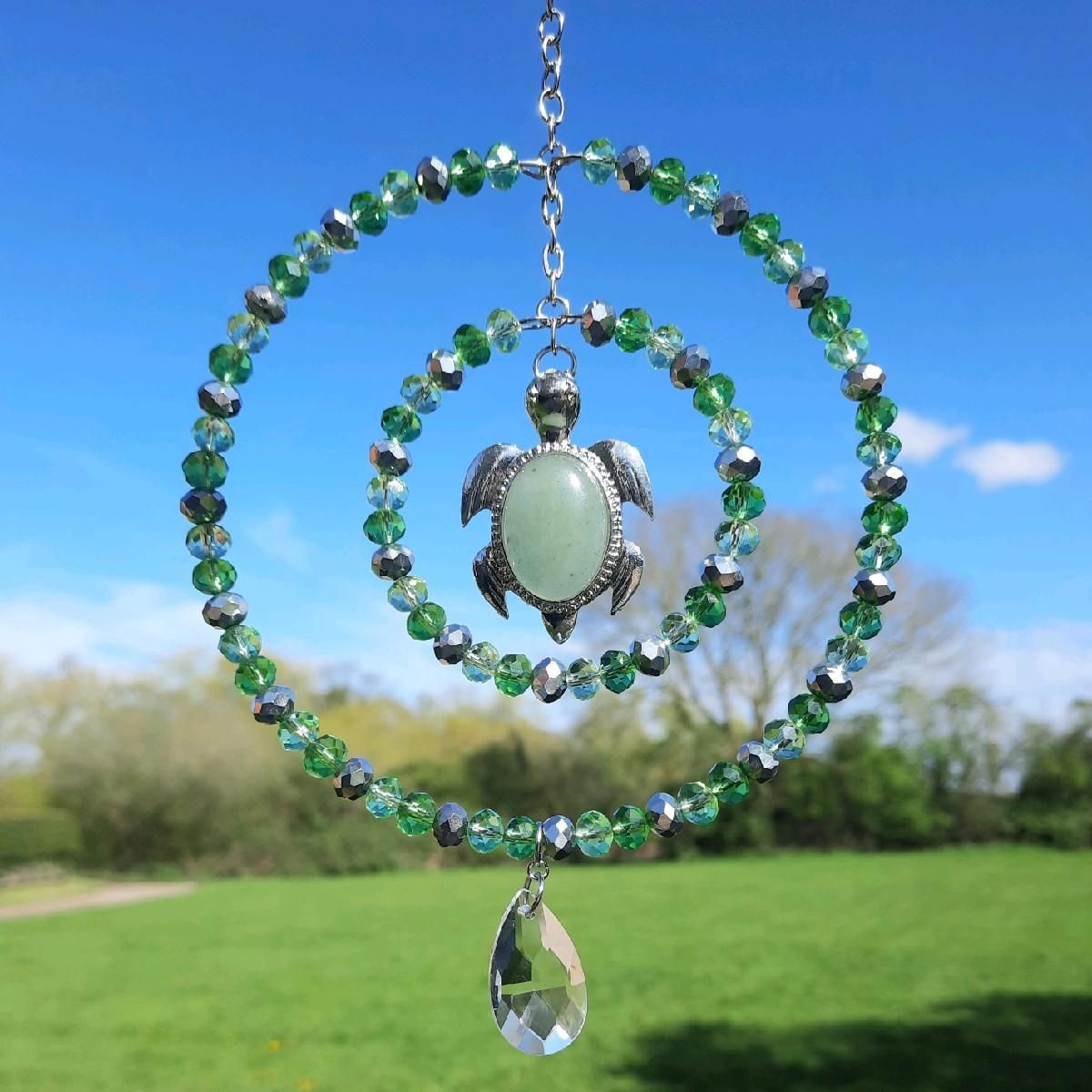 Green Aventurine Turtle Sun Catcher Natural Crystal Available In Two Sizes