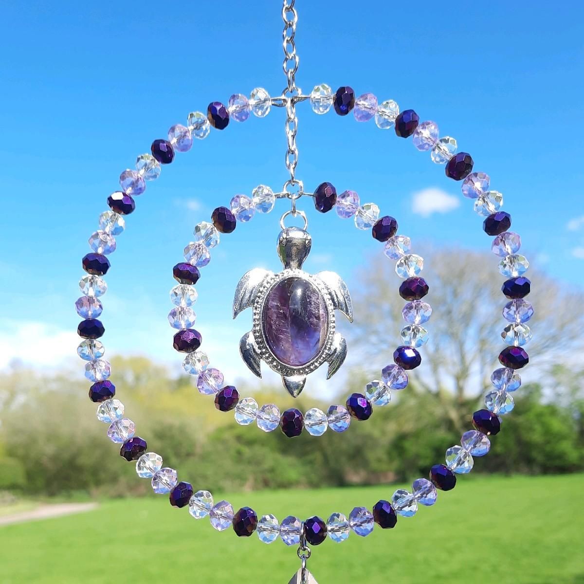 Amethyst Turtle Sun Catcher Natural Crystal Available In Two Sizes