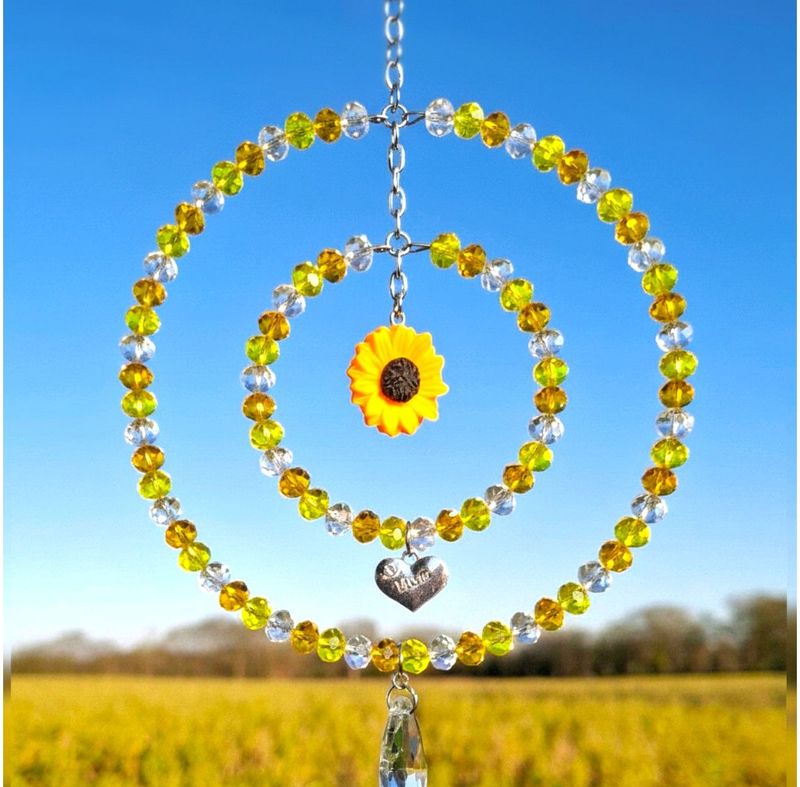 Mothers Day Sunflower Sun Catcher With Your Choice Of Heart