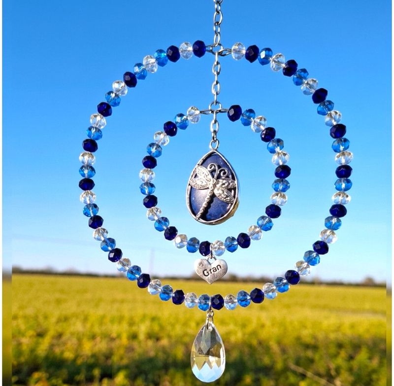 Mothers Day Lapis Lazuli Dragonfly Drop Sun Catcher With Your Choice Of Heart