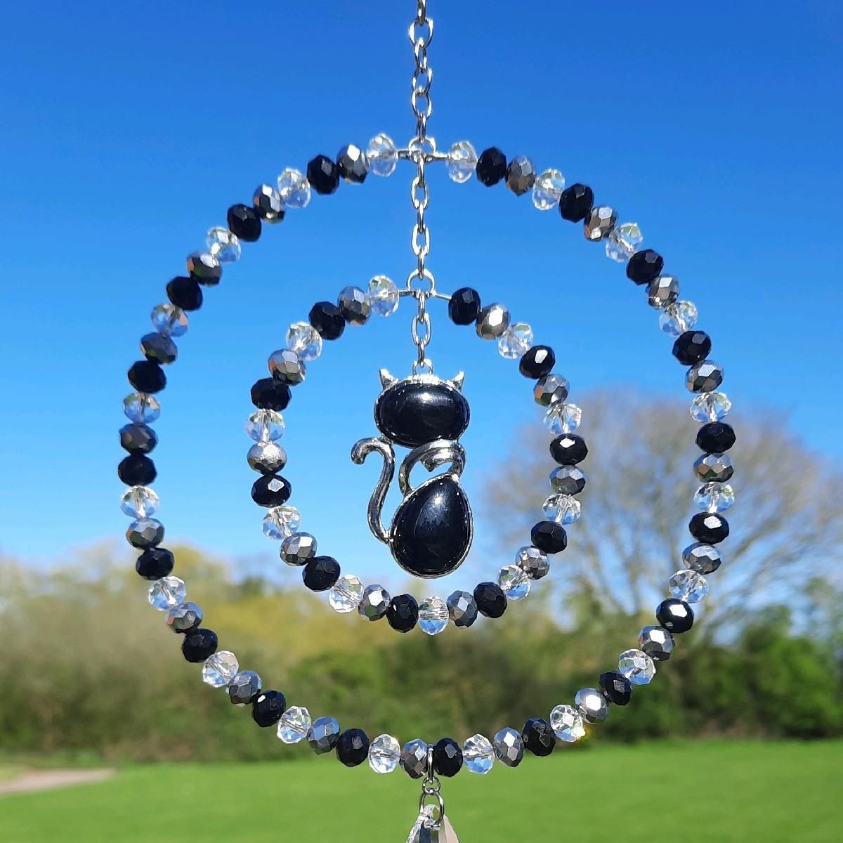 Black Obsidian Cat Sun Catcher Natural Crystal Available In Two Sizes