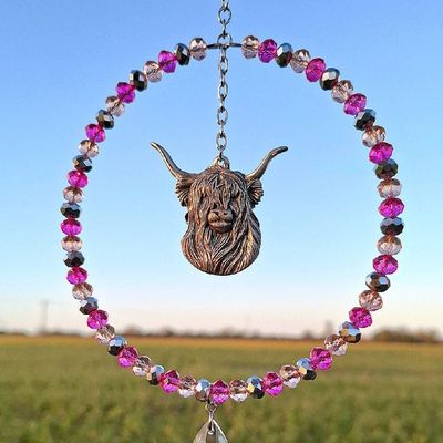 Pink Highland Cow Sun Catcher