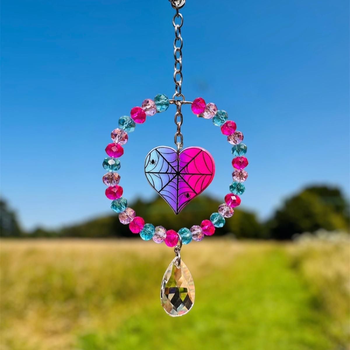 Spider web Heart Sun Catcher Available In Two Sizes