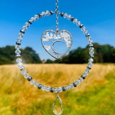 Clear Quartz Heart Tree Of Life Sun Catcher Clear Quartz Heart Tree Of Life Sun Catcher