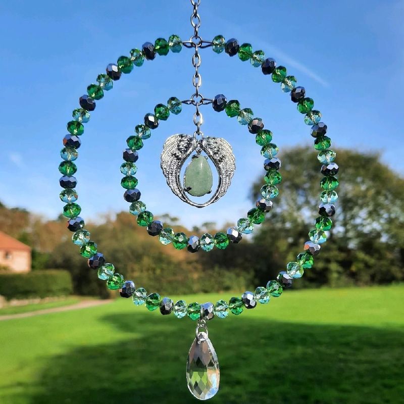 Green Aventurine Angel Wing Sun Catcher  Available In Two Sizes