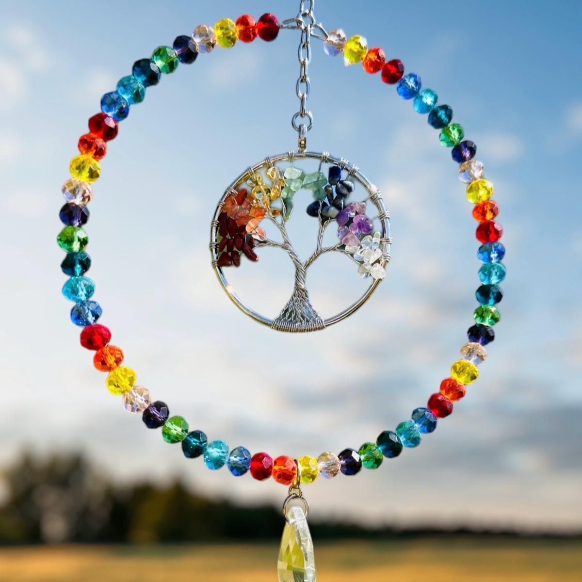 Rainbow Mixed Chip Tree Of Life Sun Catcher Available In Heart Or Round Rainbow Mixed Chip Tree Of Life Sun Catcher Available In Heart Or Round