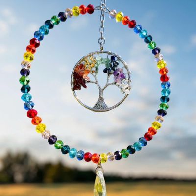 Rainbow Mixed Chip Tree Of Life Sun Catcher Available In Heart Or Round Rainbow Mixed Chip Tree Of Life Sun Catcher Available In Heart Or Round