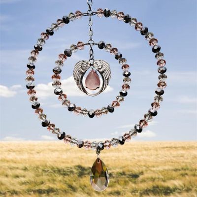 Rose Quartz Angel Wing Sun Catcher  Available In Two Sizes
