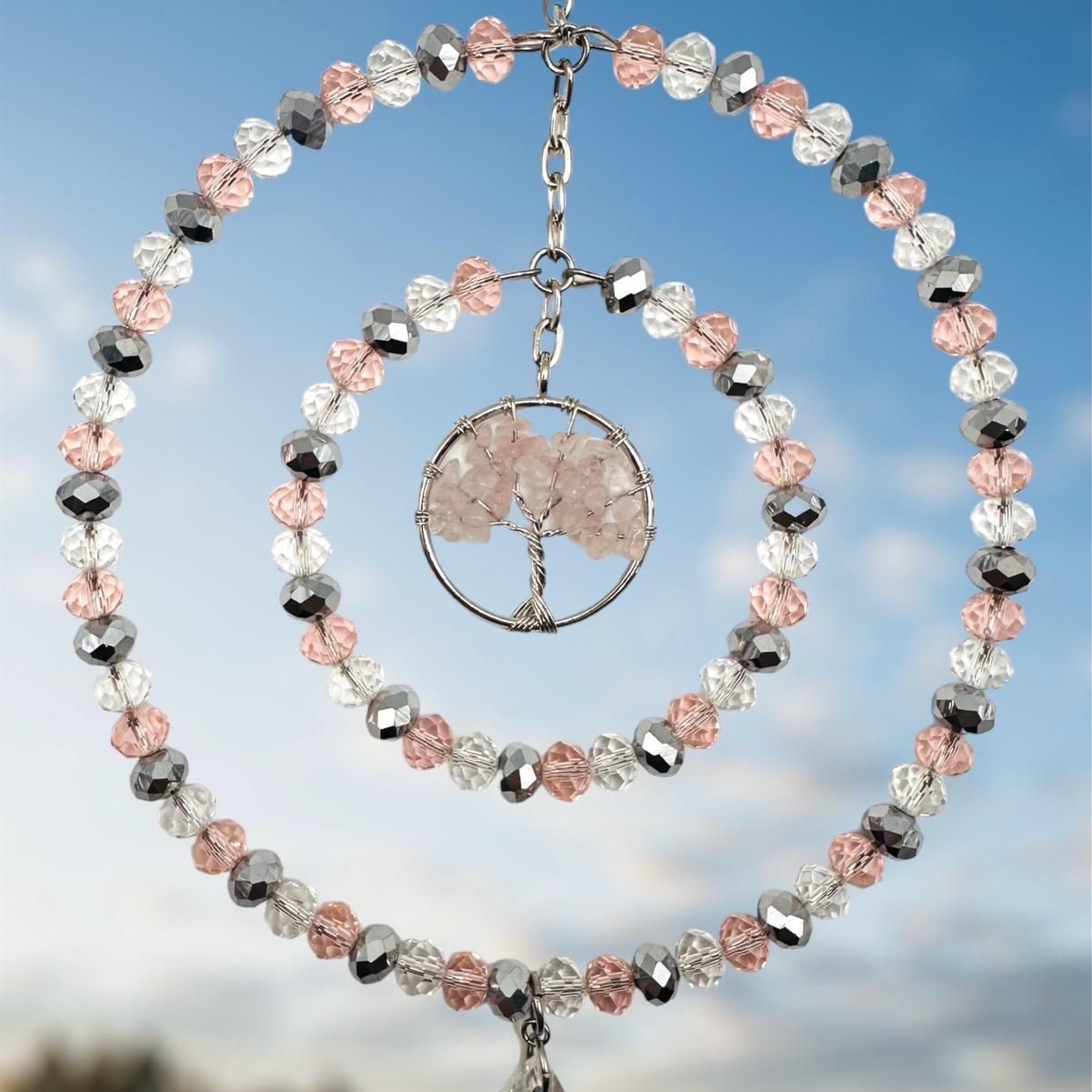 Rose Quartz Tree Of Life Sun Catcher  Available In Two Sizes