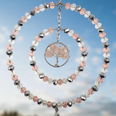 Rose Quartz Tree Of Life Sun Catcher  Available In Two Sizes