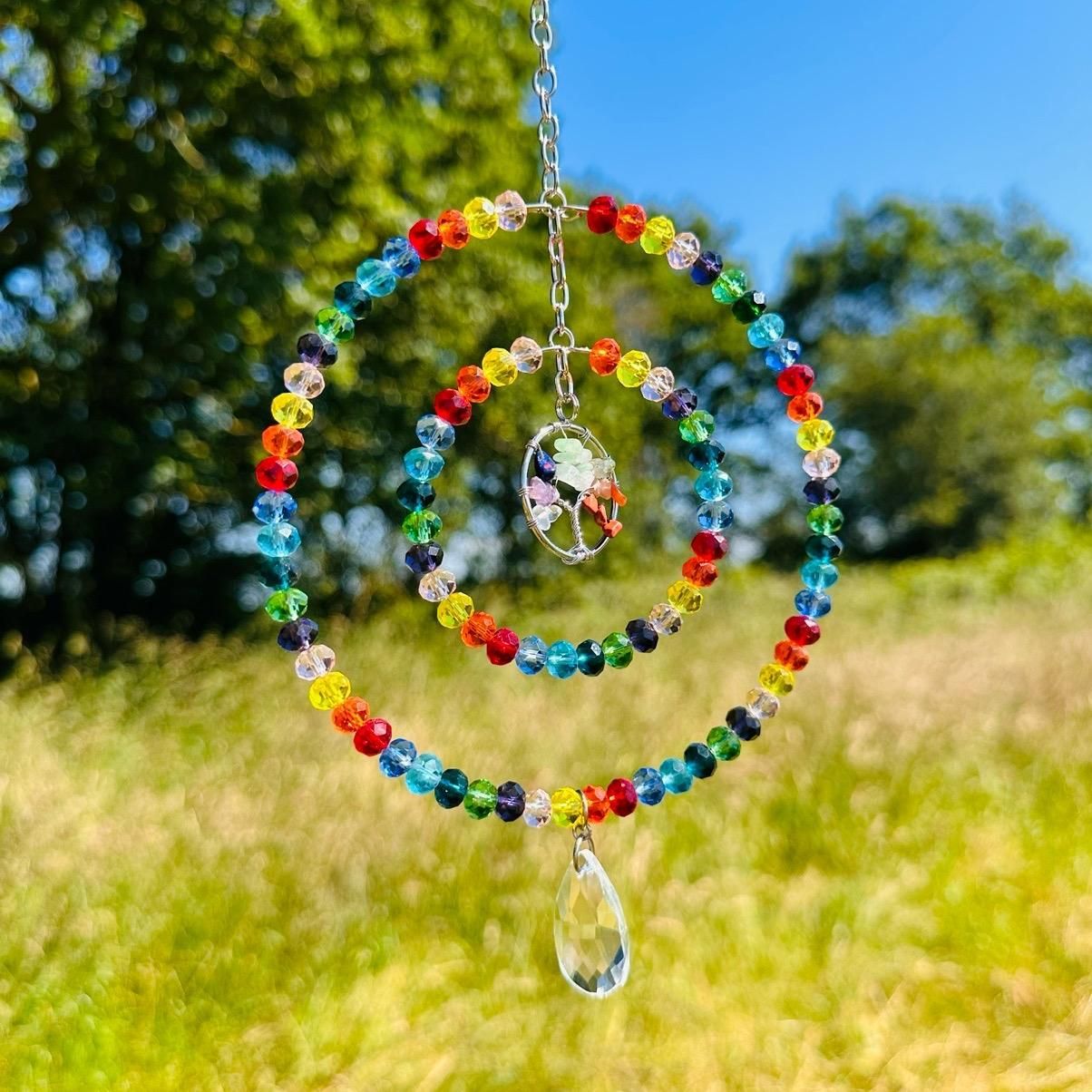 Rainbow Mixed Chip Tree Of Life Sun Catcher Available In Two Sizes