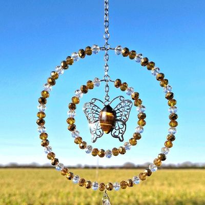 Tigers Eye Butterfly Sun Catcher Natural Crystal Available In Two Sizes
