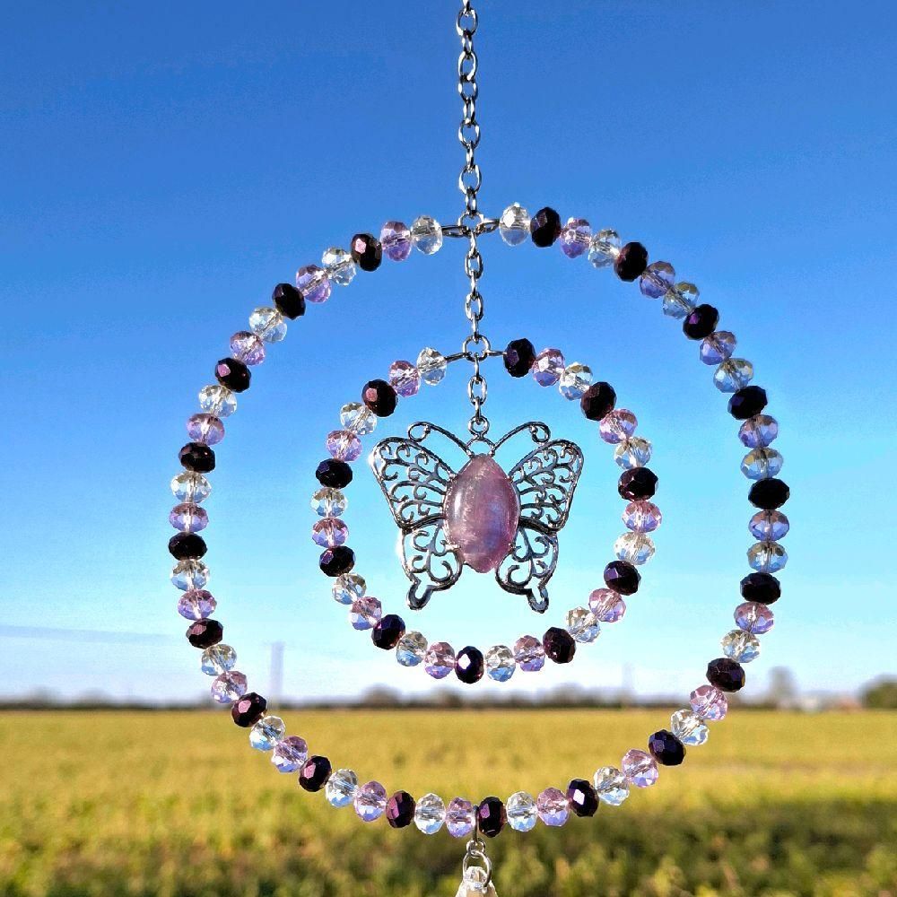 Amethyst Butterfly Sun Catcher Natural Crystal Available In Two Sizes