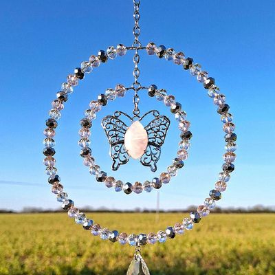 Rose Quartz Butterfly Sun Catcher Natural Crystal Available In Two Sizes
