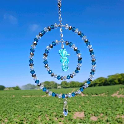 Teal Seahorse Sun Catcher Available In Two Sizes