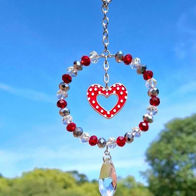 Valentines Red polka Dot Heart Sun Catcher Available In Two Sizes