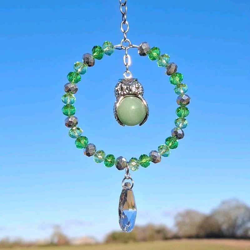 Green Aventurine Owl Sun Catcher Available In Two Sizes